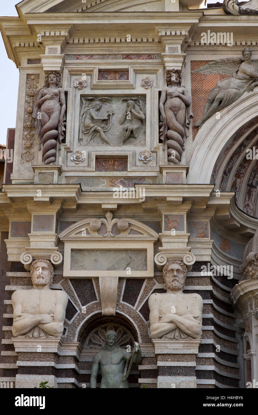 Villa d ' Este, die barocke Architekturen des Orgel-Brunnens. Stockfoto