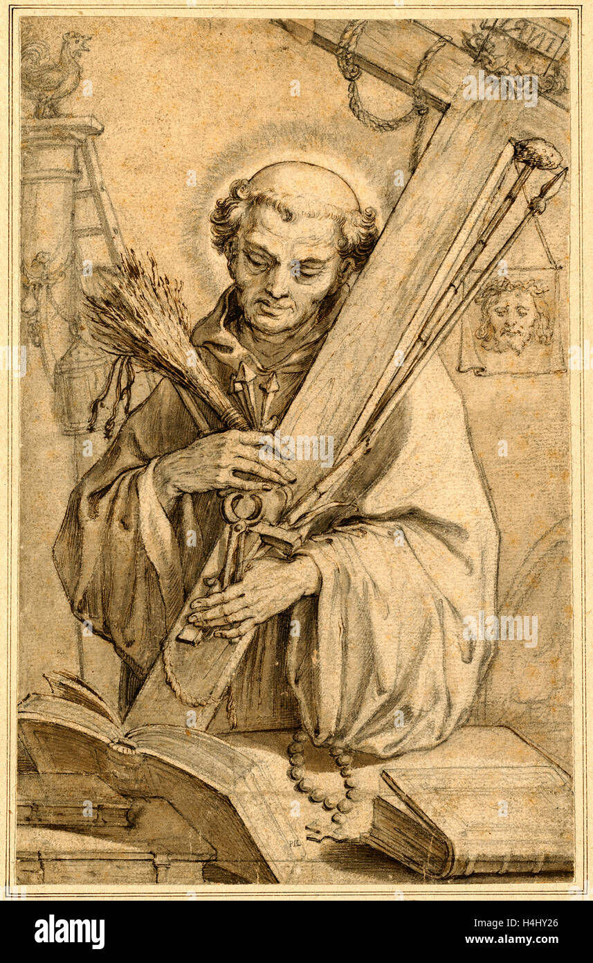 Abraham Bloemaert, niederländischer (1564-1651), Saint Bernard von Clairvaux mit den Instrumenten der Leidenschaft, Stift und schwarz und braun Stockfoto