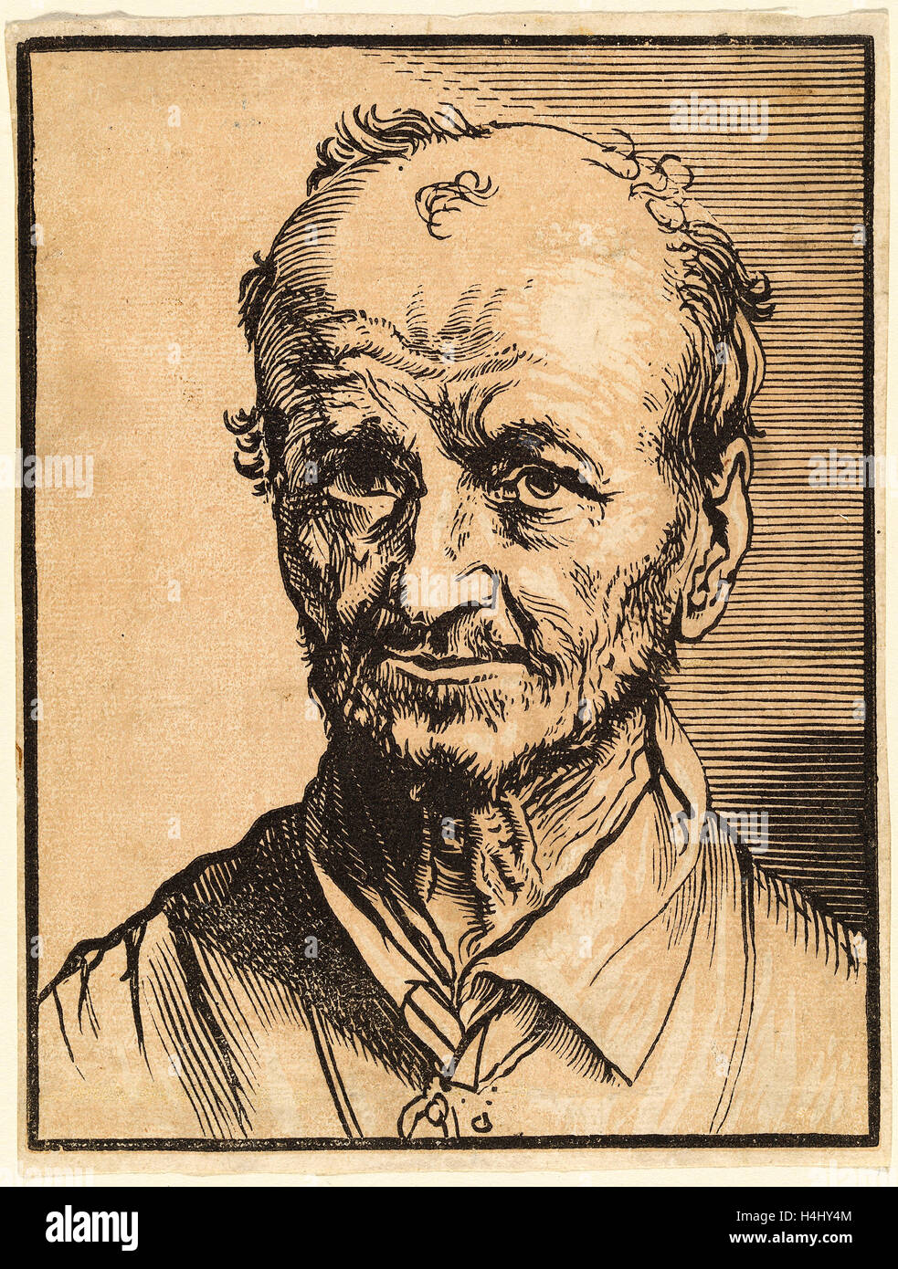 Jan Lievens, Büste einer Glatze Mann, Holländisch, 1607-1674, hell-dunkel Holzschnitt mit leichten Braunton block Stockfoto