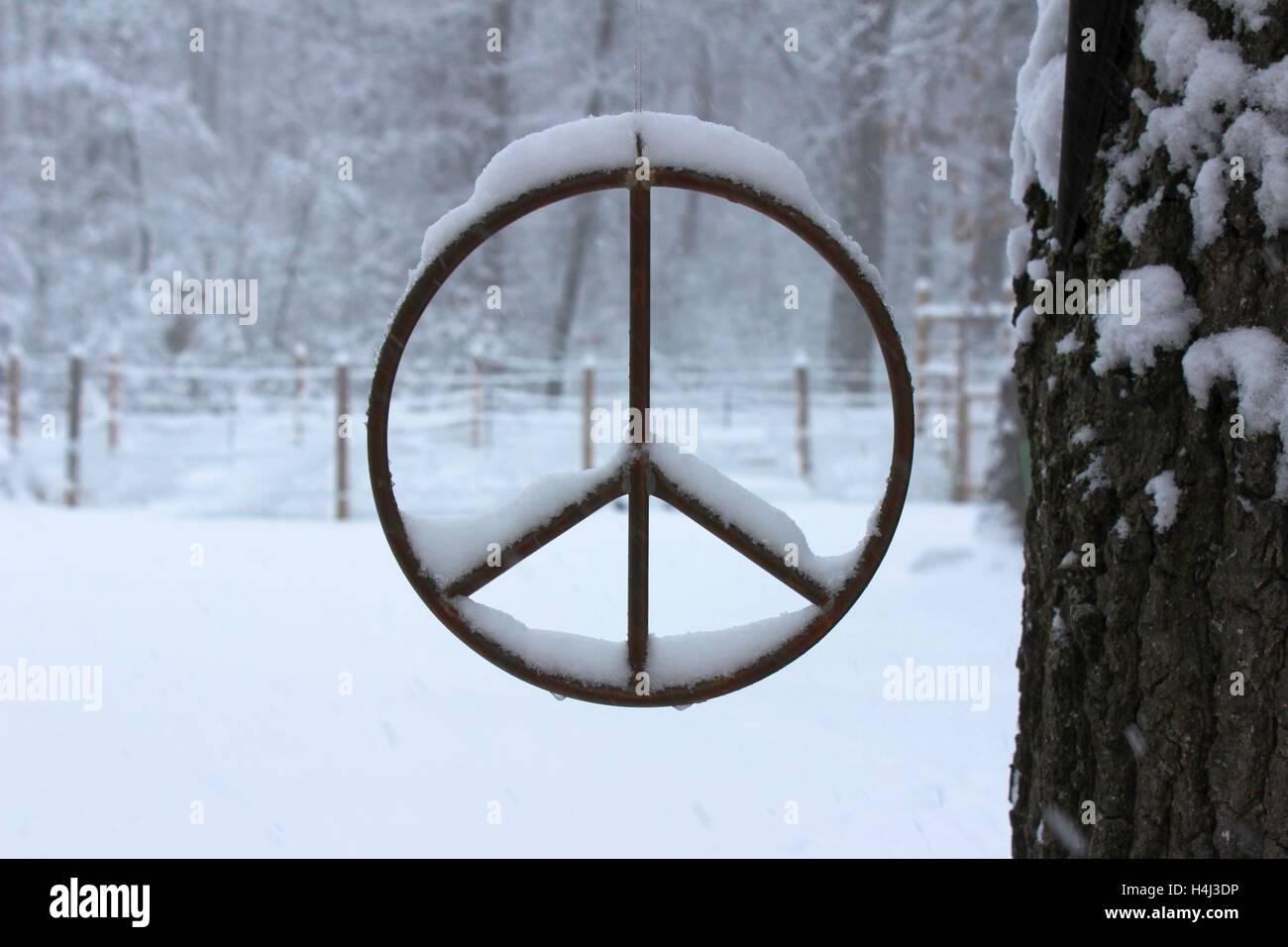 Schneebedeckte, Peace-Zeichen Stockfoto