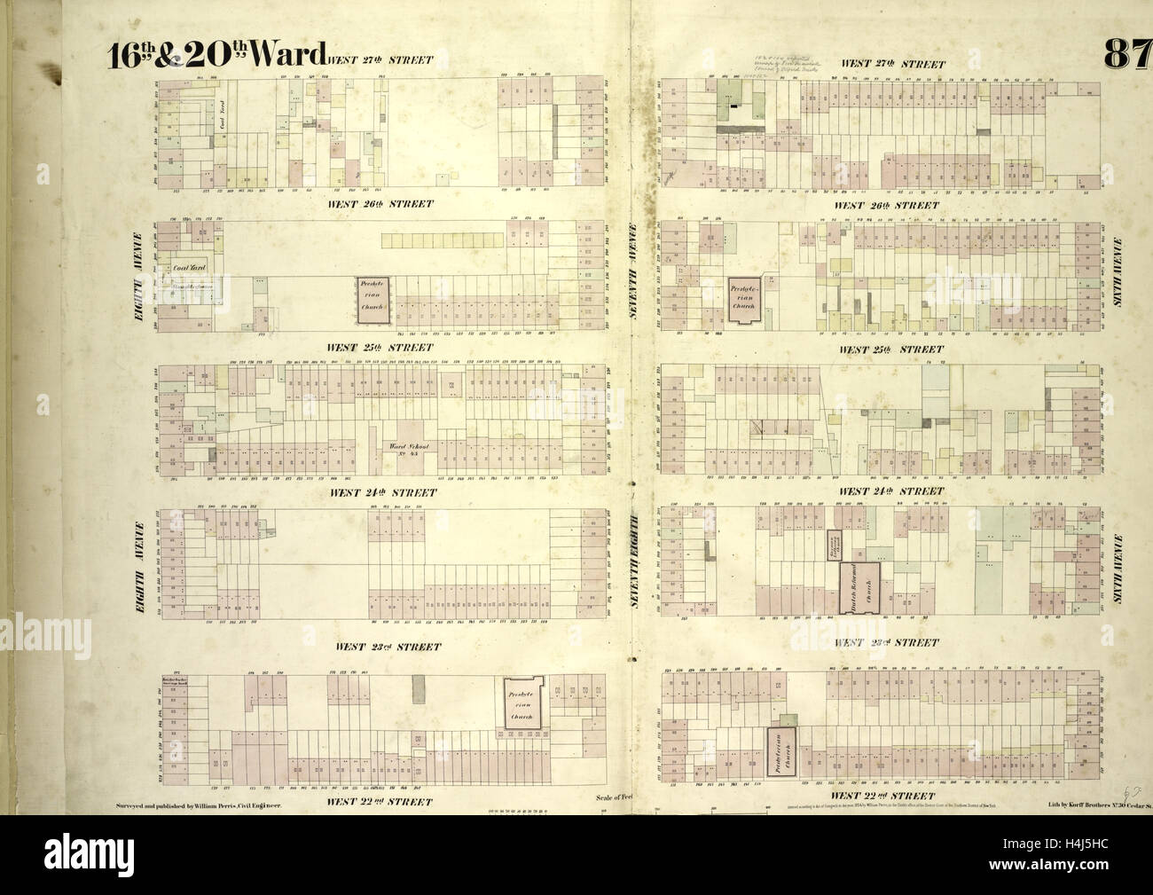 Tafel 87: Karte begrenzt durch West 27th Street, sechste Avenue, West 22nd Street, Eighth Avenue, New York, USA Stockfoto