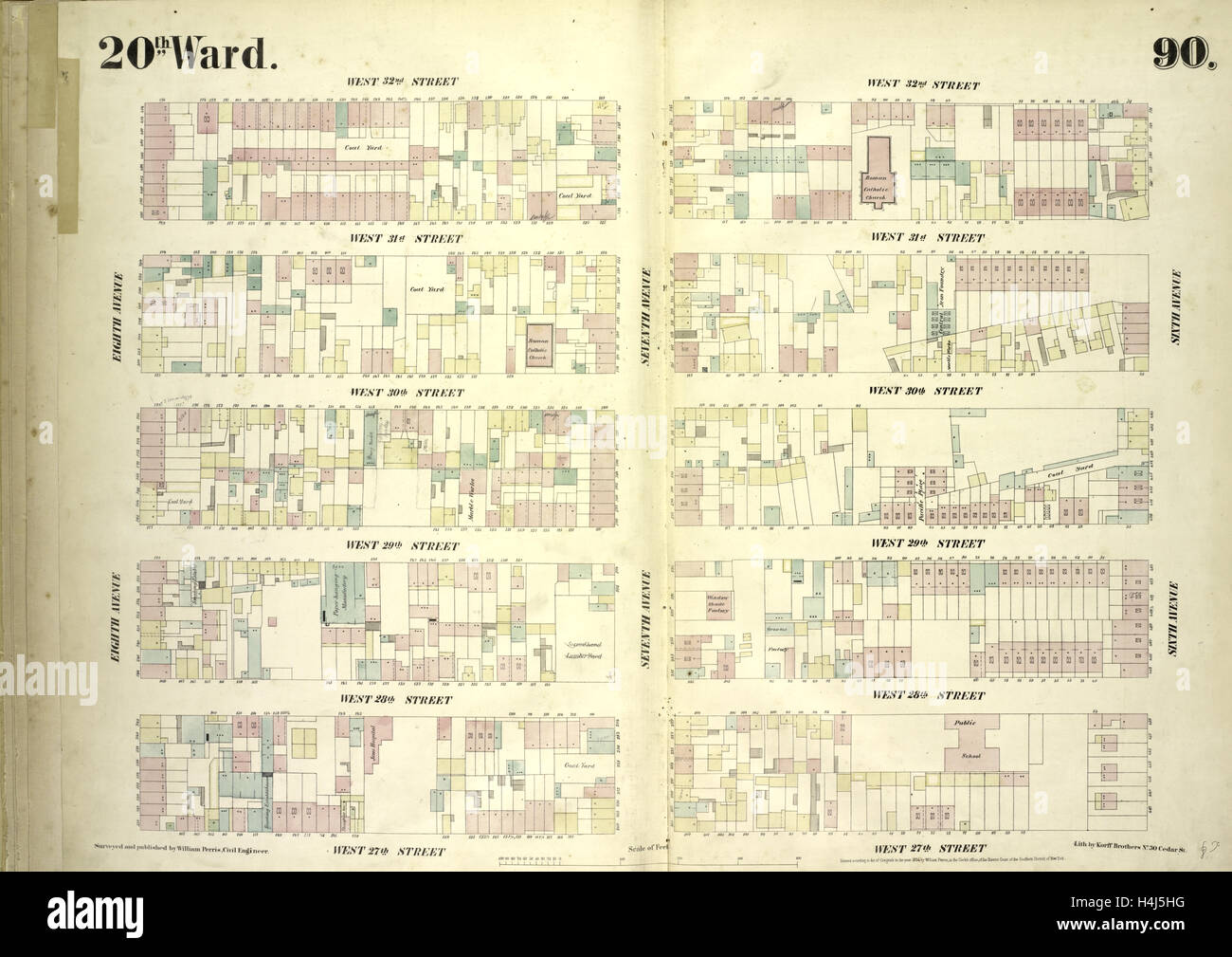 Platte 90: Karte von Eighth Avenue, New York, USA, 6. Avenue, West 32nd Street und West 27th Street begrenzt Stockfoto