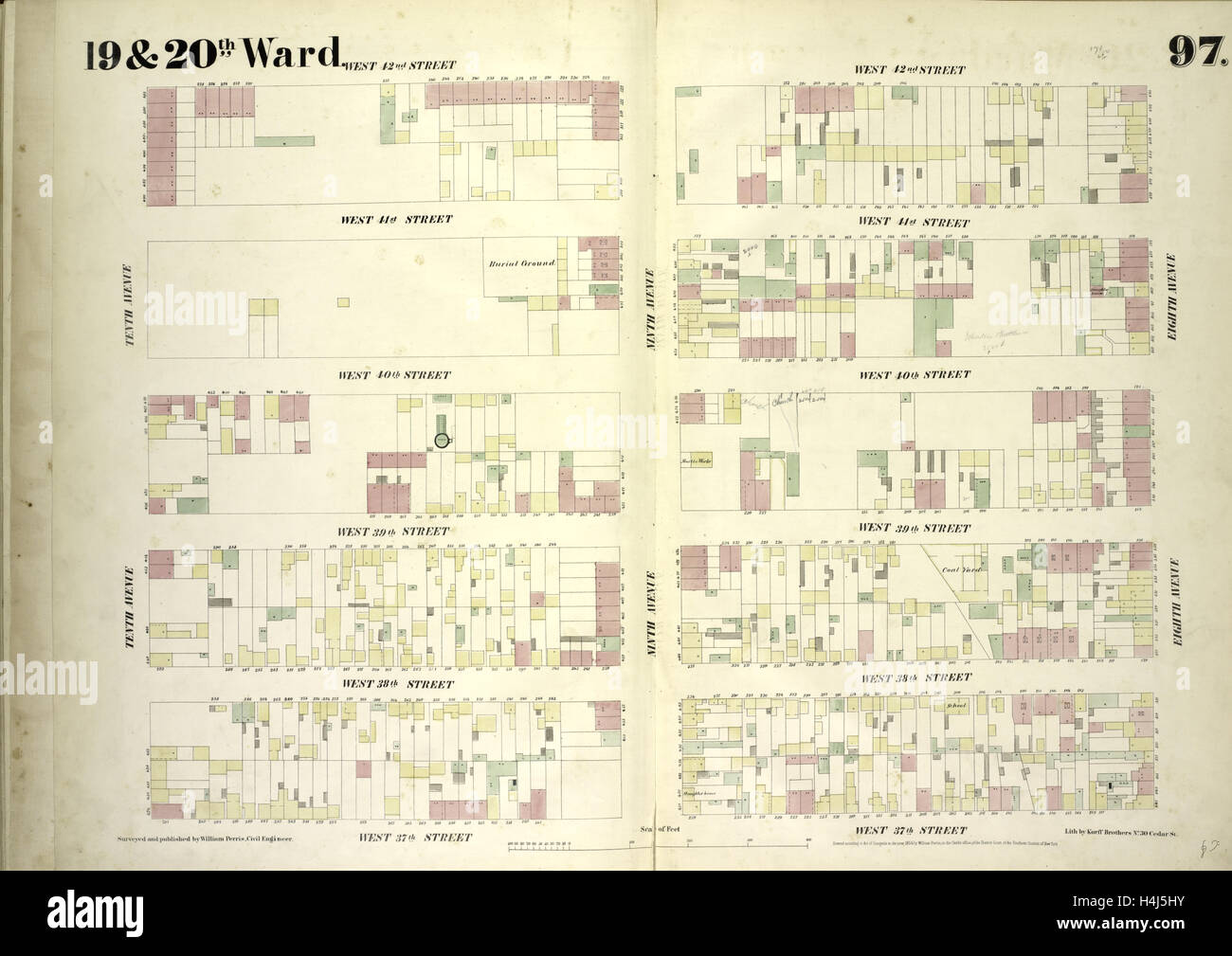 Platte 97: Karte von Tenth Avenue, New York, USA, achte Avenue, West 42nd Street und West 37th Street begrenzt Stockfoto