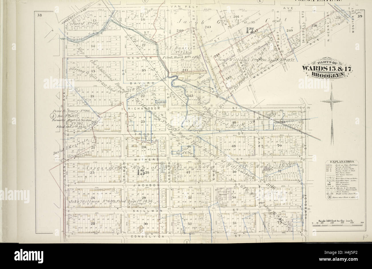 Bd. 6. Platte, H. Karte durch Van Cott Ave., Van Pelt Ave., Monitor St., Meeker Ave., Richardson St. Humboldt St gebunden. Stockfoto