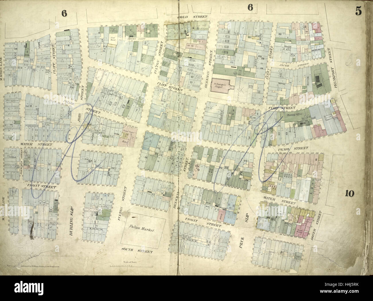 Tafel 5: Karte von Gold Street, Frankfort Street, Dover Straße, Südstraße, Maiden Lane begrenzt; Einschließlich Fahrer Gasse Stockfoto