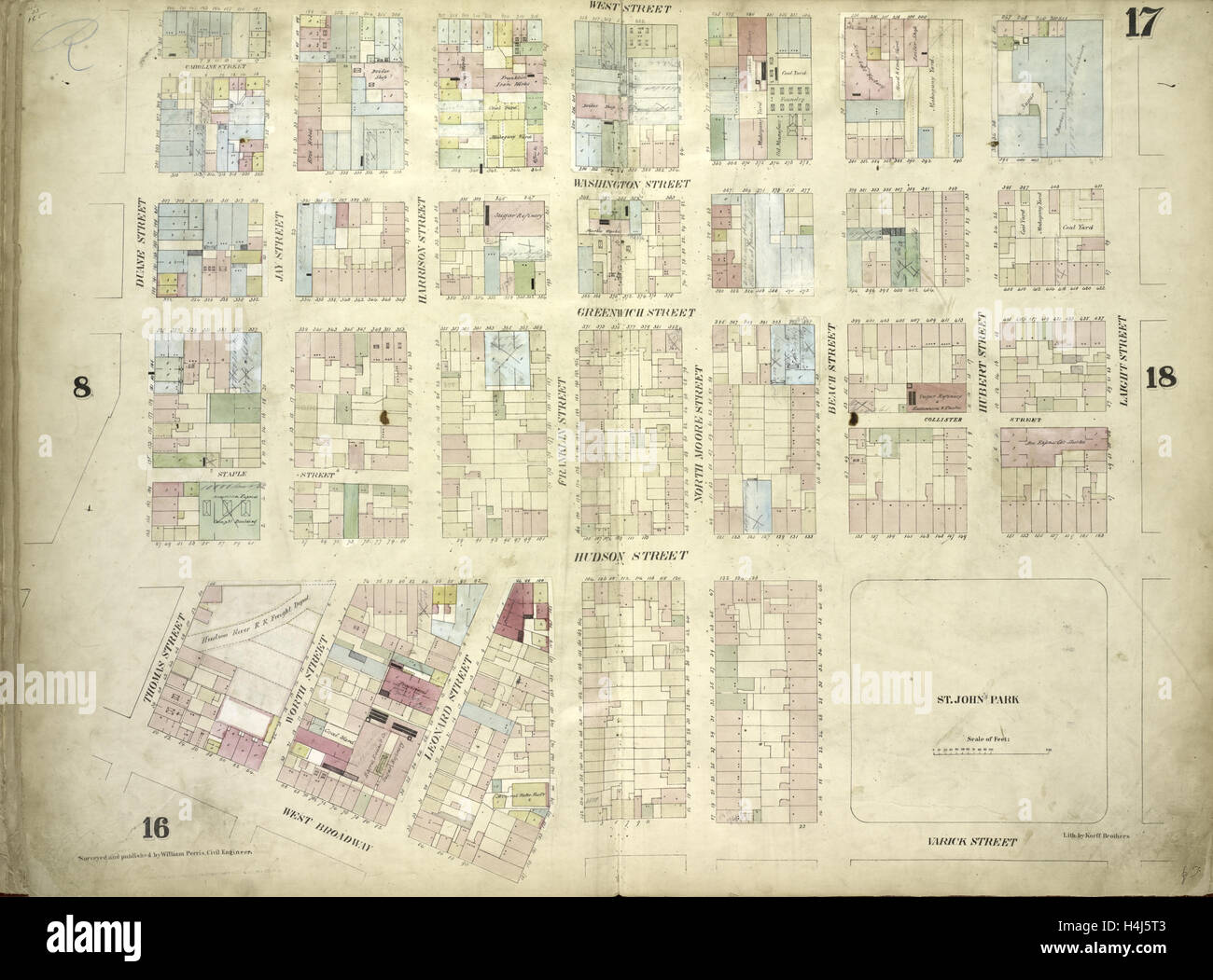 Tafel 17: Karte von West Street, Laight Street, Varick Street, West Broadway, Thomas Street, Duane Street begrenzt Stockfoto