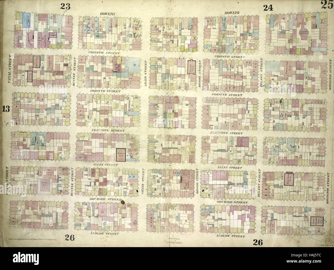 Tafel 25: Karte von Bowery, Rivington Street, Ludlow Street, Canal Street begrenzt; Einschließlich der Chrystie Street, Forsyth Street Stockfoto