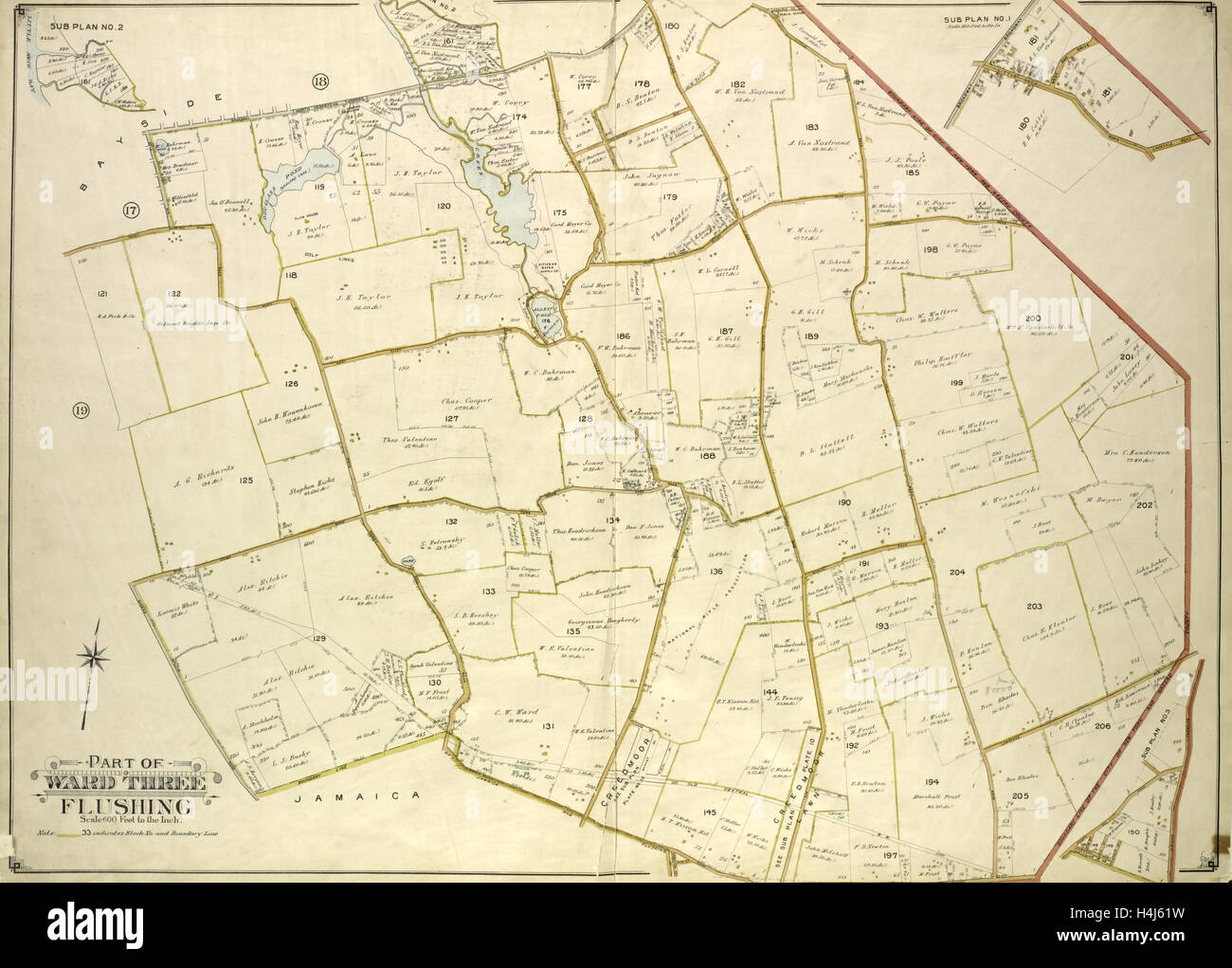 Queens, Bd. 3, doppelte Seite Platte Nr. 20; Teil der Gemeinde drei Sub Plan Nr. 1; Karte von Broadway, Little Neck Road begrenzt Stockfoto