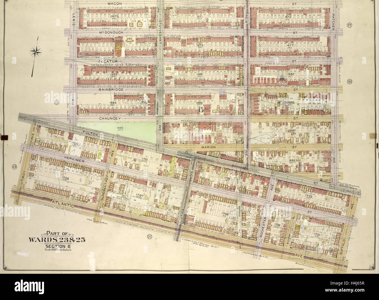 Brooklyn, Bd. 2, doppelte Seite Platte Nr. 14; Teil der Bezirke 23 & 25, Abschnitt 6; Karte von Macon St., Patchen Ave begrenzt Stockfoto