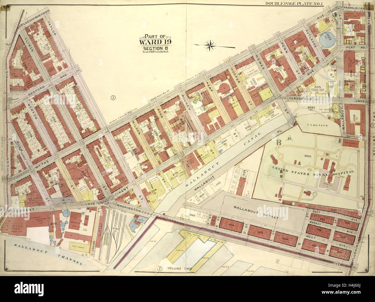 Brooklyn, Bd. 3, doppelte Seite Platte Nr. 1; Teil der Gemeinde 19, Abschnitt 8; Karte von Lee Ave., Taylor St., Wythe Avenue begrenzt Stockfoto