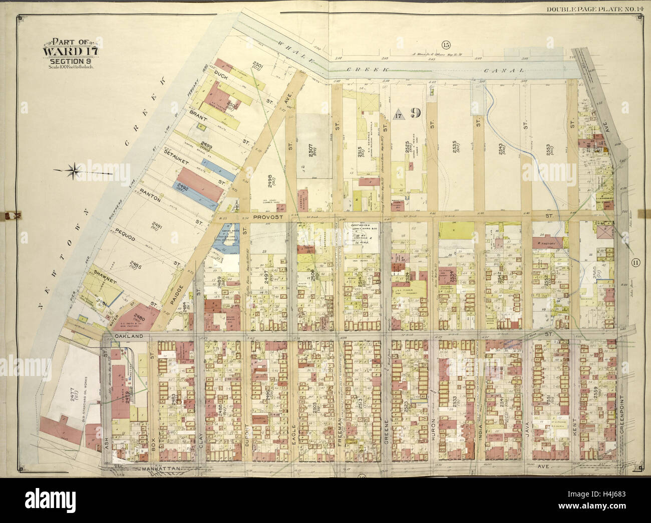 Brooklyn, Bd. 3, doppelte Seite Platte Nr. 14; Teil der Gemeinde 17, Abschnitt 9; Karte von Whale Creek Canal, Greenpoint Ave begrenzt Stockfoto