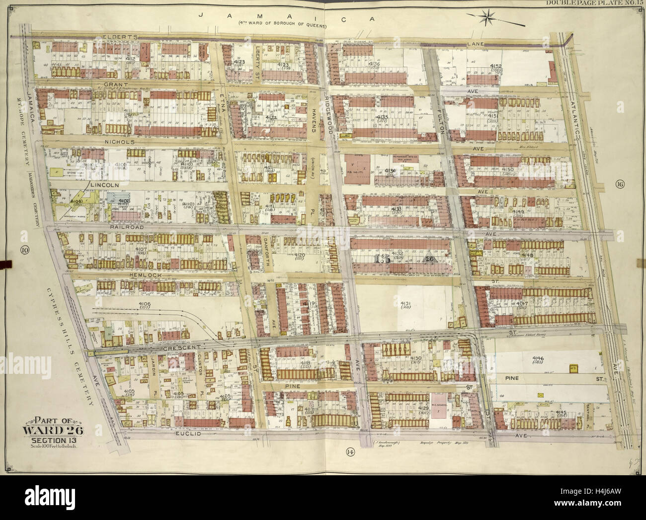 Brooklyn, Bd. 4, doppelte Seite Platte Nr. 15; Teil der Gemeinde 26; Abschnitte 13; Karte begrenzt durch Elderts Lane, Atlantic Ave. Stockfoto