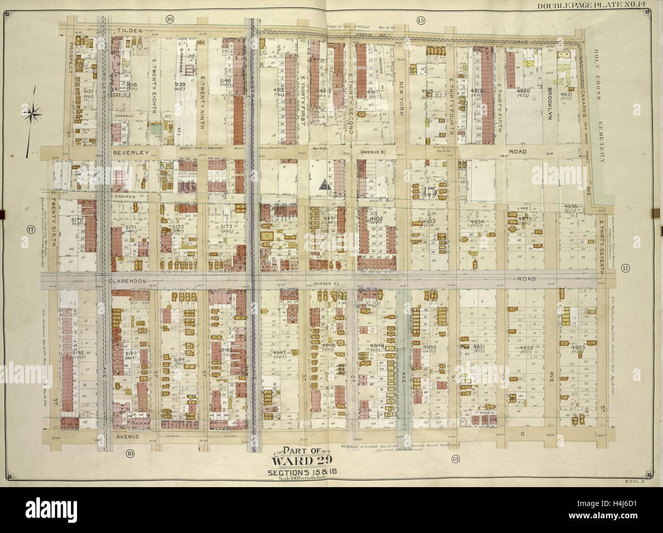 Brooklyn, Jg. 5, doppelte Seite Platte Nr. 14; Teil der Gemeinde 29, Abschnitt 15 & 16; Karte von Tilden Ave., Canarsie Ave begrenzt Stockfoto