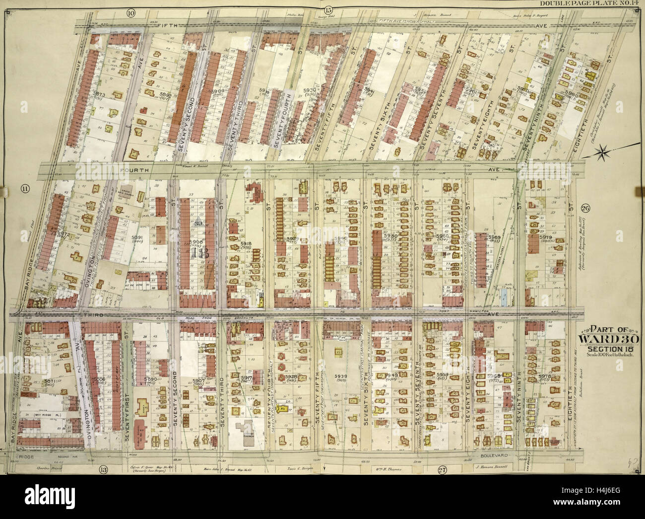 Brooklyn, Bd. 6, doppelte Seite Platte Nr. 14; Teil der Gemeinde 30, Abschnitt 18; Karte von 5th Ave., 18. St begrenzt. Stockfoto