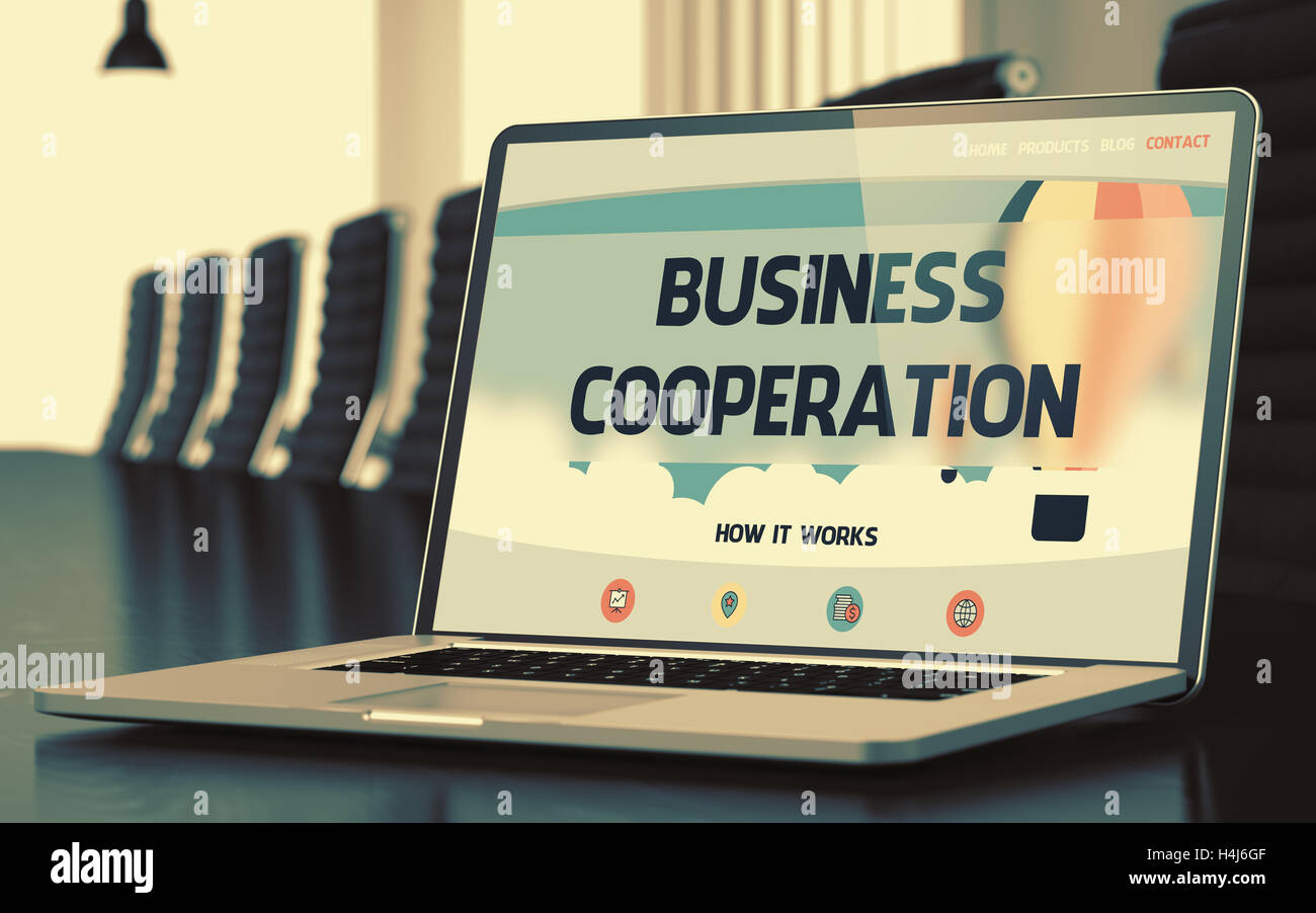 Geschäftliche Zusammenarbeit auf Laptop im Konferenzraum. 3D. Stockfoto