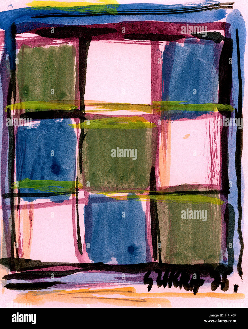 Susan Szikra, drei Mal blau, grün dreimal, abstrakter Expressionismus, poetischen Geist, eine Reise durch Farben Stockfoto