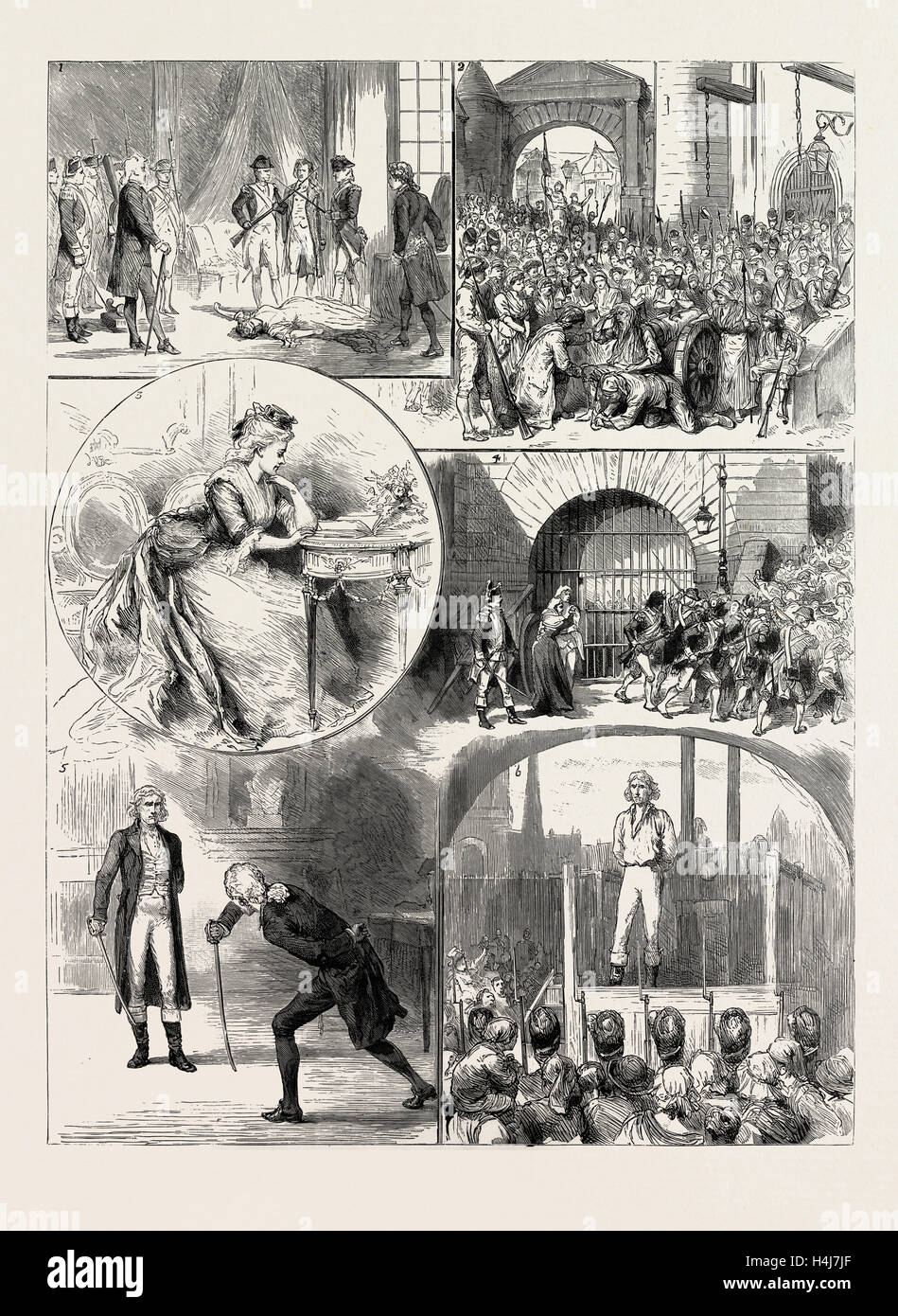 DAS TOTE HERZ AM LYCEUM THEATRE, LONDON, UK, 1889: 1. Die Verhaftung von Landry (Herr Henry Irving). (2) Landry gerettet Stockfoto