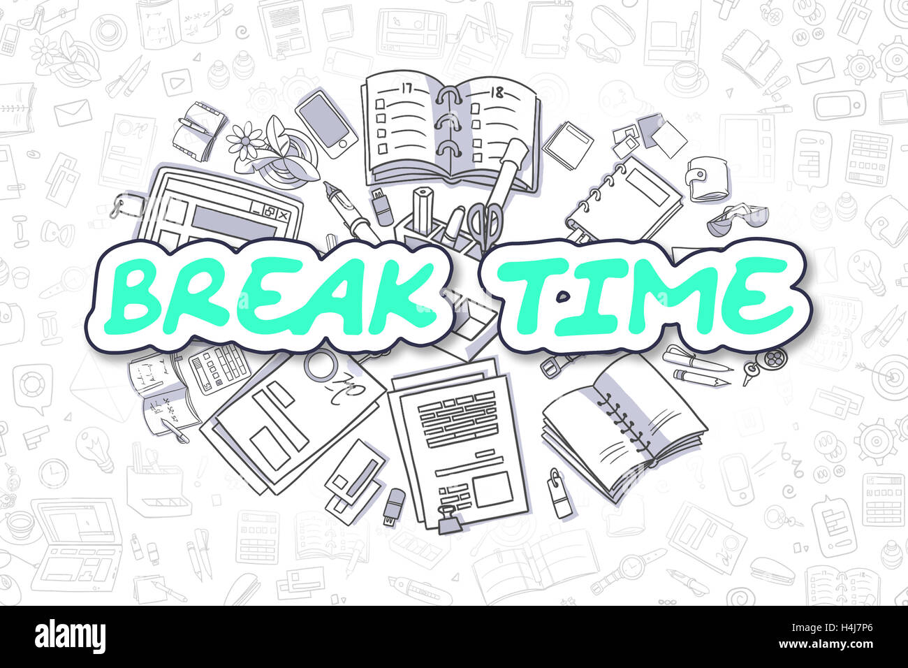 Pausenzeit - Doodle grün Inschrift. Business-Konzept. Stockfoto