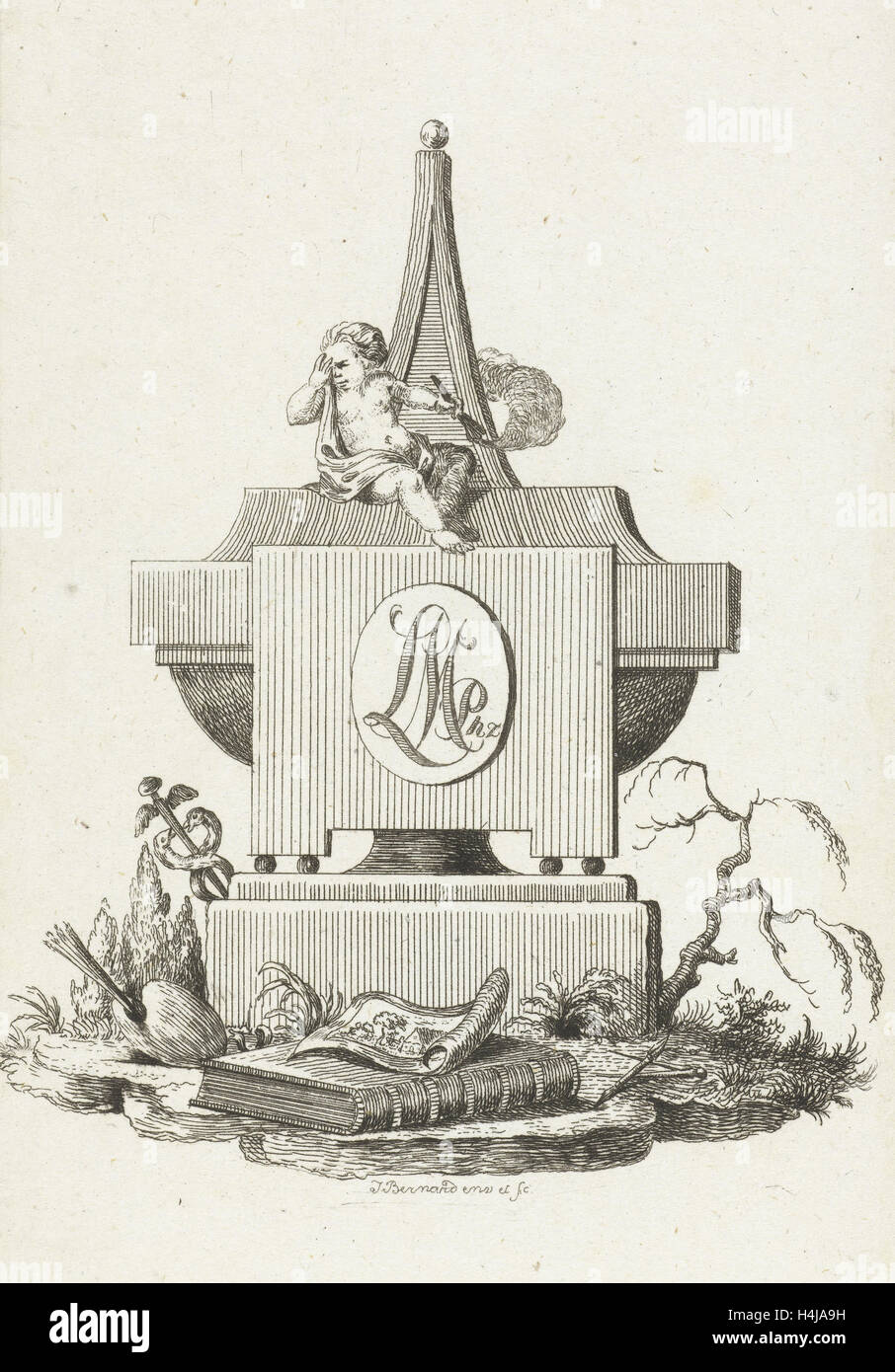 Grabstein mit Weinen Engel, Jean Bernard, 1799 Stockfoto Grabstein mit Weinen Engel, Jean Bernard, 1799 Stockfoto