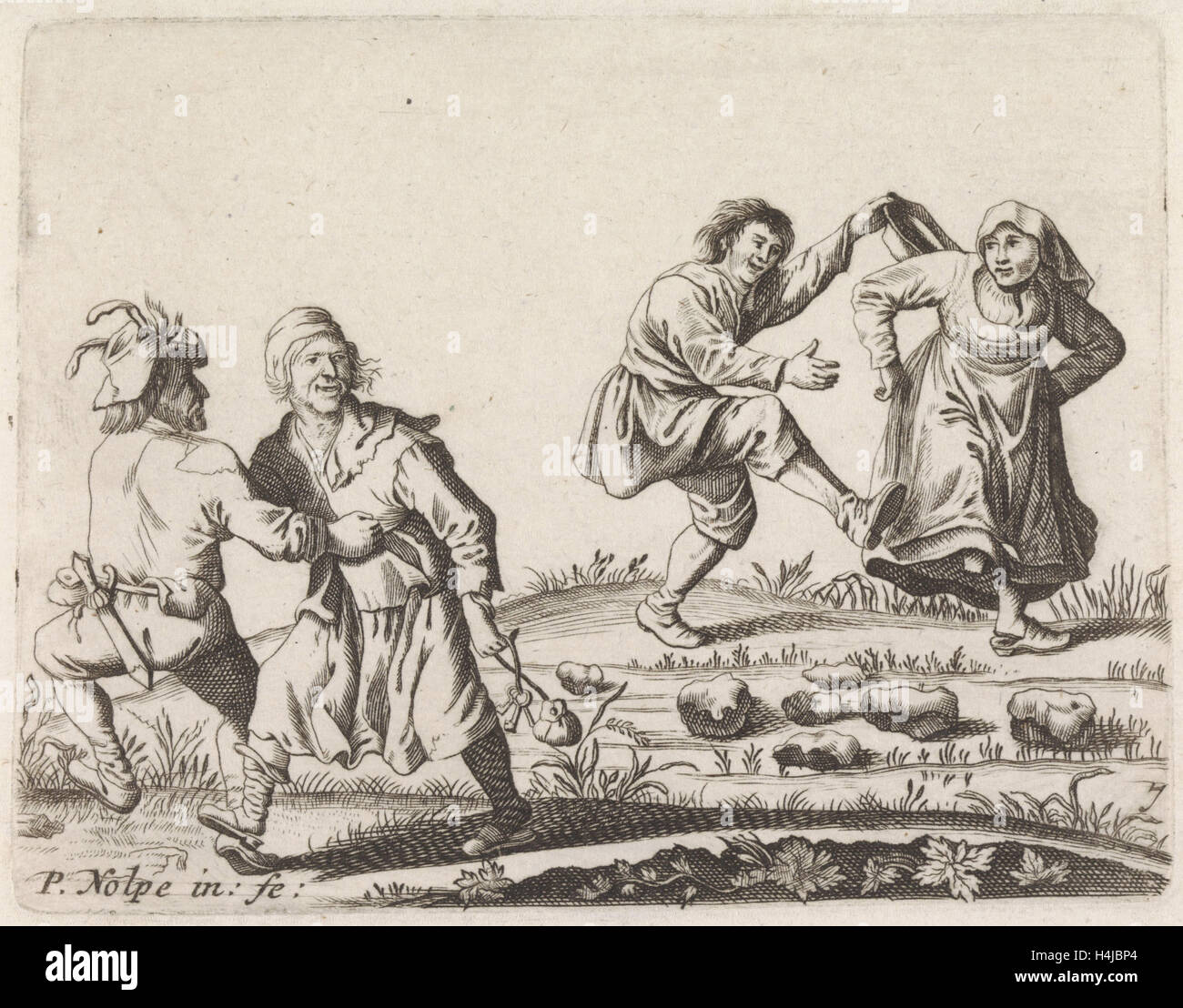 Zwei Paare von Bauern tanzen, Anonymous, Pieter Jansz. Quast, 1623-1703 Stockfoto