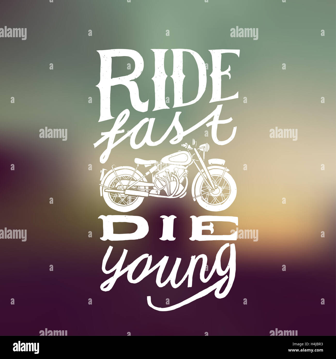 fahren Sie schnell sterben junge Biker Vintage Print. Vektor-Schriftzug. Stockfoto