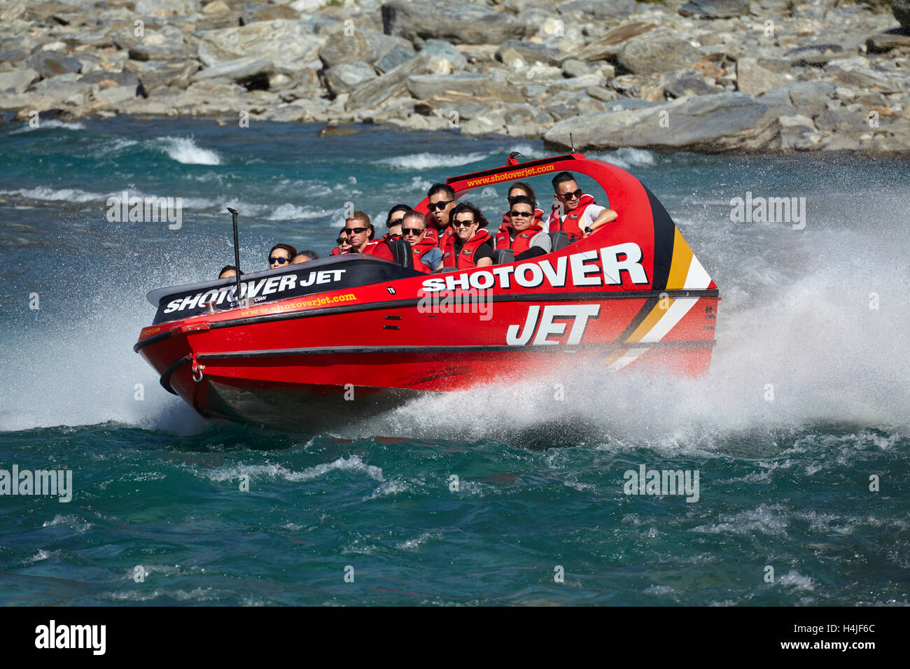 Shotover Jetboat, Shotover River, Queenstown, Südinsel, Neuseeland Stockfoto