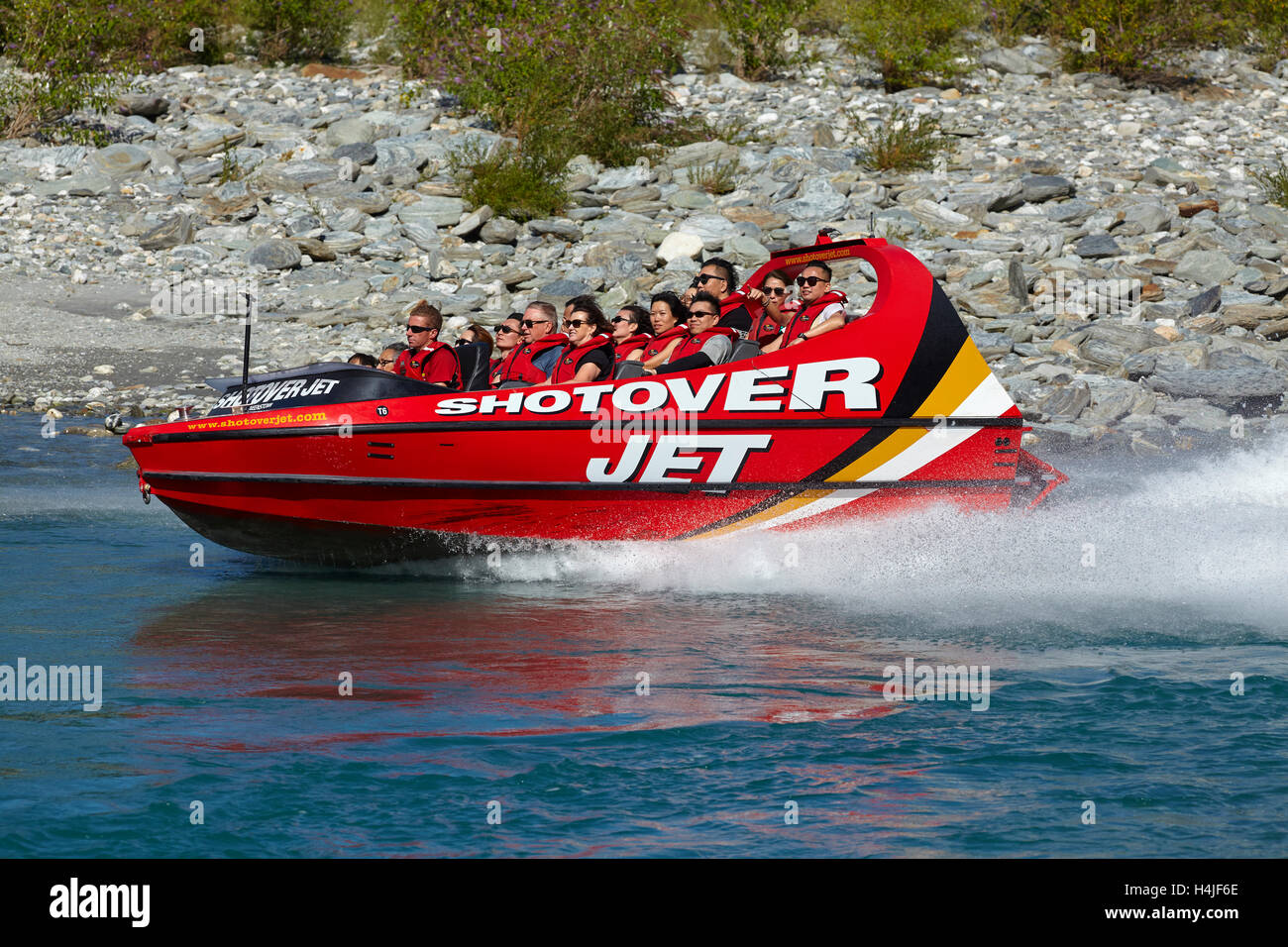 Shotover Jetboat, Shotover River, Queenstown, Südinsel, Neuseeland Stockfoto