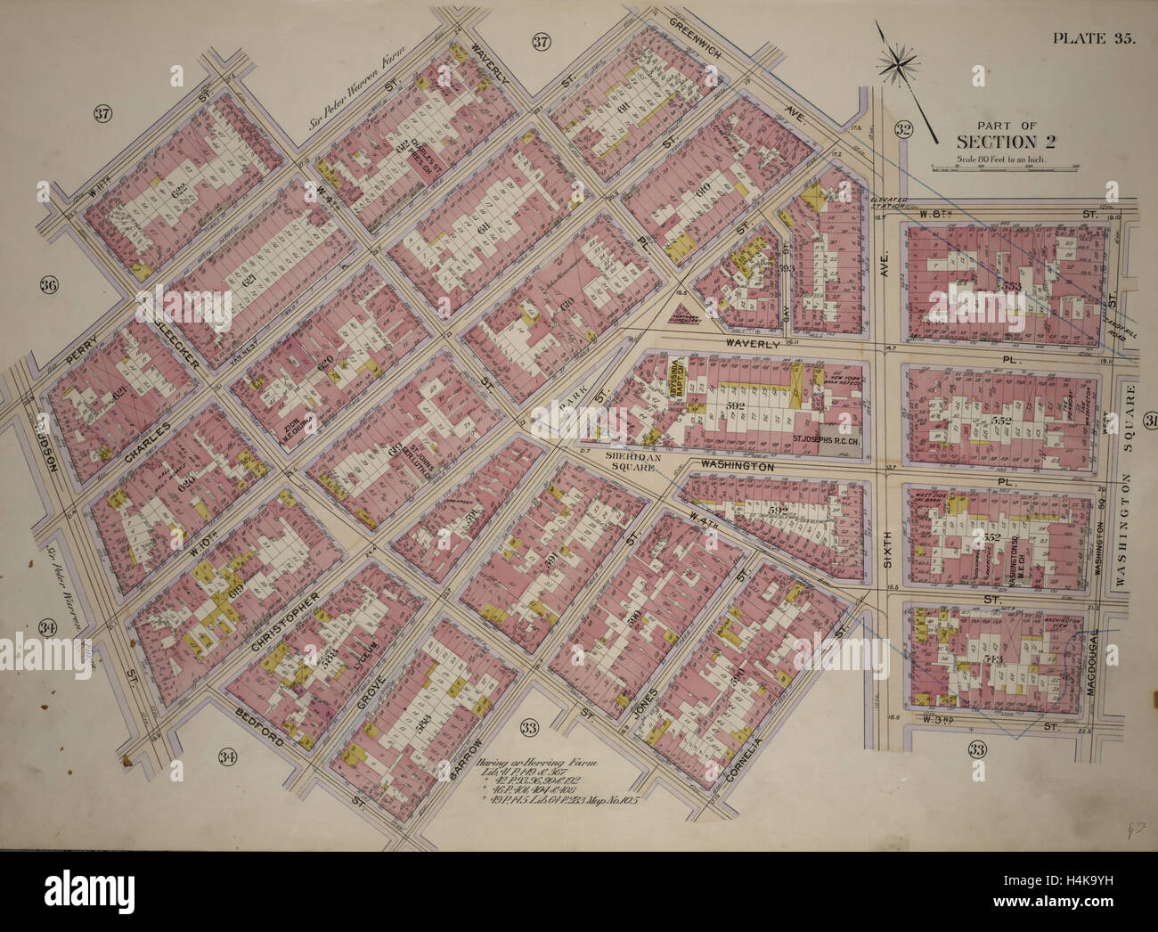Platte 35, Teil des Abschnitts 2: begrenzt durch W. 11. Straße, W. 4. Straße, Perry Street, Waverly Place Charles Street Stockfoto