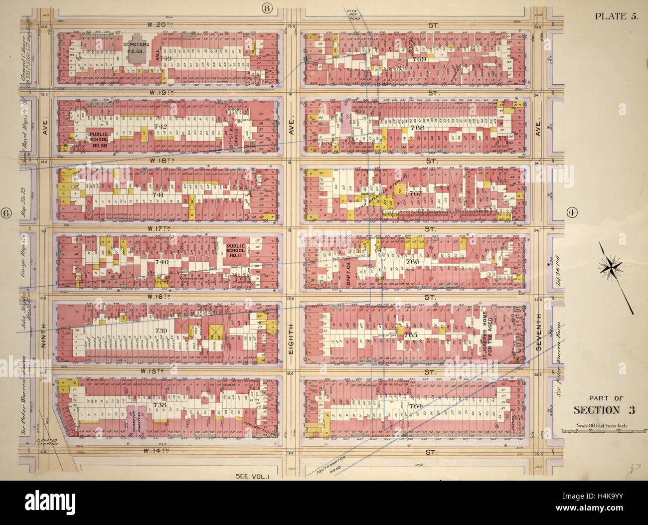 Platte 5, Teil von Abschnitt 3: begrenzt durch W. 20th Street, Seventh Avenue, W. 14th Street and Ninth Avenue, New York, USA Stockfoto