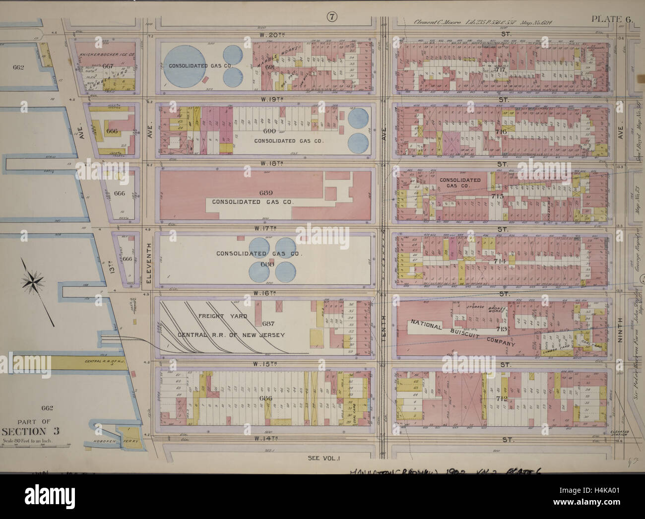 Platte 6, Teil von Abschnitt 3: begrenzt durch W. 20th Street, neunten Avenue, W. 14th Street und dreizehnten Avenue, New York, USA Stockfoto