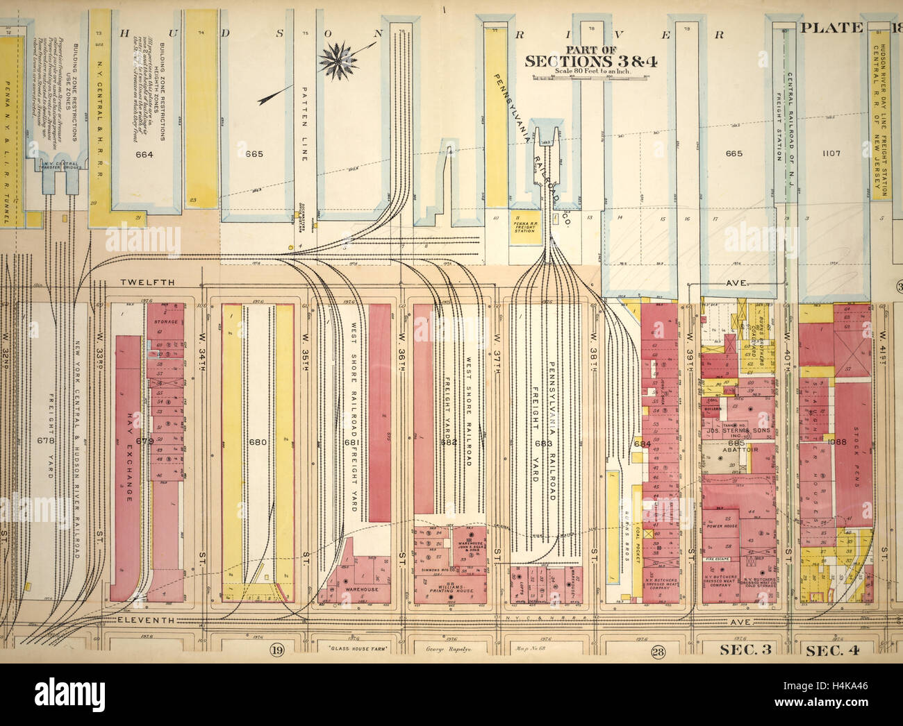 Platte 18, Teil der Abschnitte 3 & 4: begrenzt durch die Hudson River Docks zwölften Avenue, W. 41st Street, Eleventh Avenue und W. 32nd Street Stockfoto