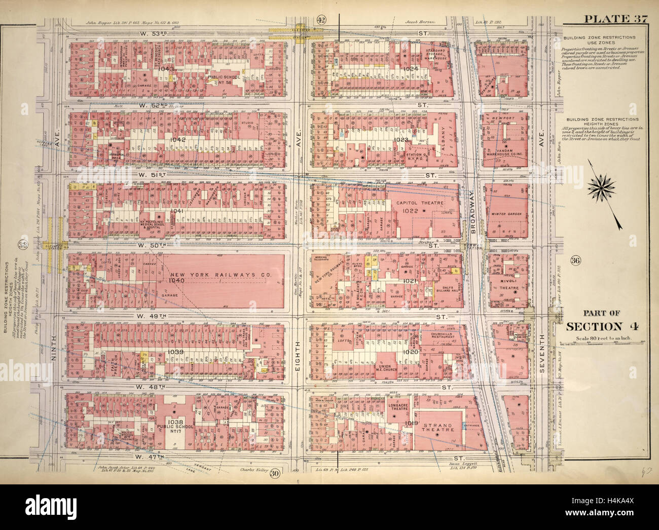 Tafel 37, Teil des Abschnitts 4: begrenzt durch W. 53rd Street, Seventh Avenue, W. 47th Street and Ninth Avenue, New York, USA Stockfoto