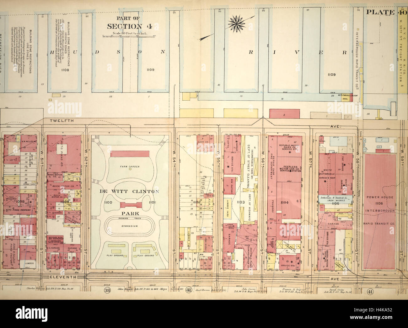 Platte 40, Teil des Abschnitts 4: begrenzt durch Twelfth Avenue Hudson River Piers, W. 59th Street, Eleventh Avenue und W. 59th Street Stockfoto