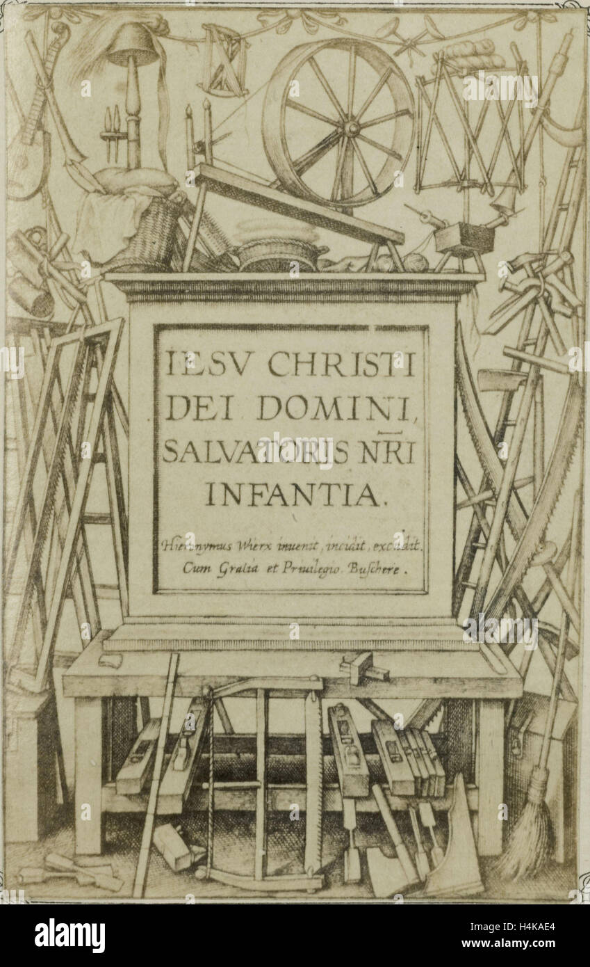 Gravur IESV CHRISTI DEI DOMINIANNI, NRA Infantia Salvatoris, Edmond Fierlants, c. 1855 - ca. 1860 Stockfoto