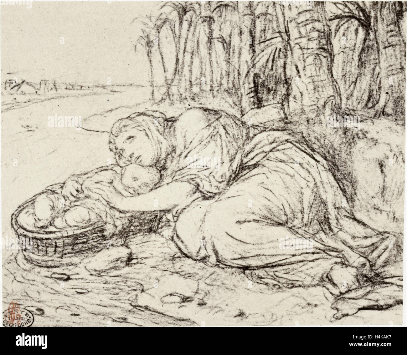 Zeichnung von Paul Delaroche, la reine de Moise, Robert Jefferson Bingham, Goupil Cie, 1858 Stockfoto