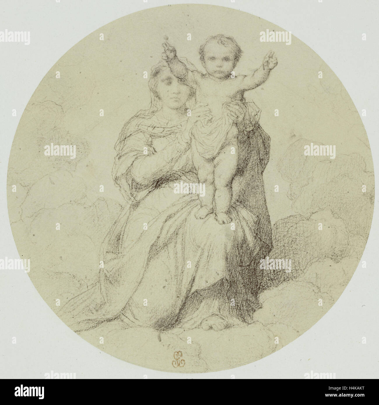 Zeichnung von Paul Delaroche, la Vierge et L'enfant Jesus, Robert Jefferson Bingham, Goupil Cie, 1858 Stockfoto
