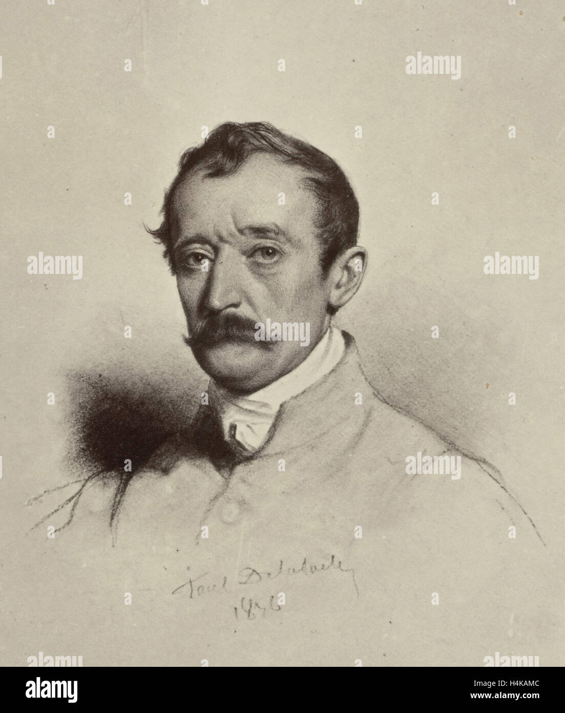 Zeichnung von Paul Delaroche: Portrait de M. Horace Vernet, Robert Jefferson Bingham, Goupil & Cie, 1858 Stockfoto