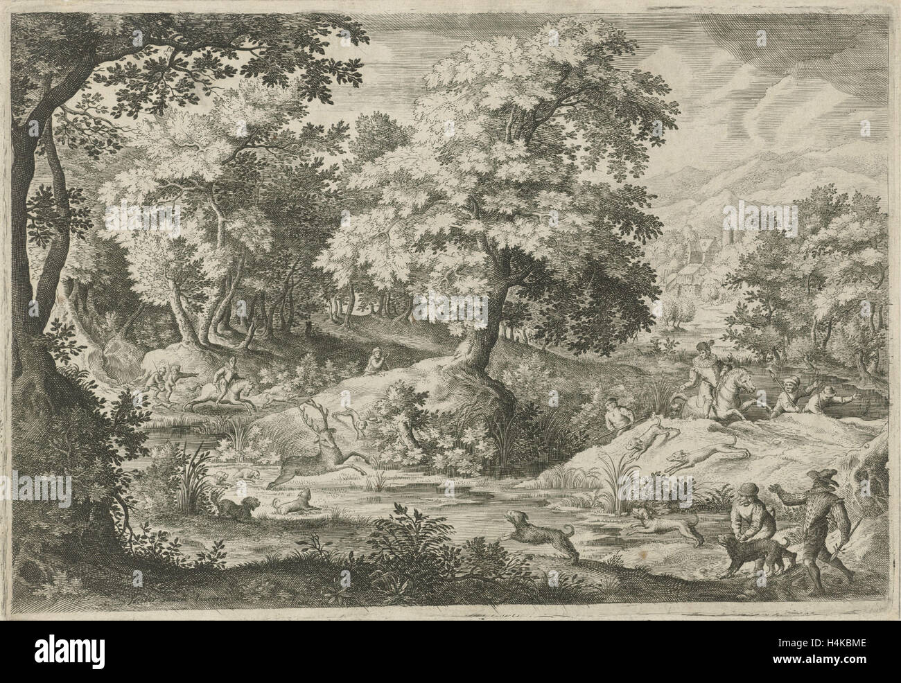 Hirsch Jagd in einen Sumpf, Jan van Londerseel, 1602-1625 Stockfoto