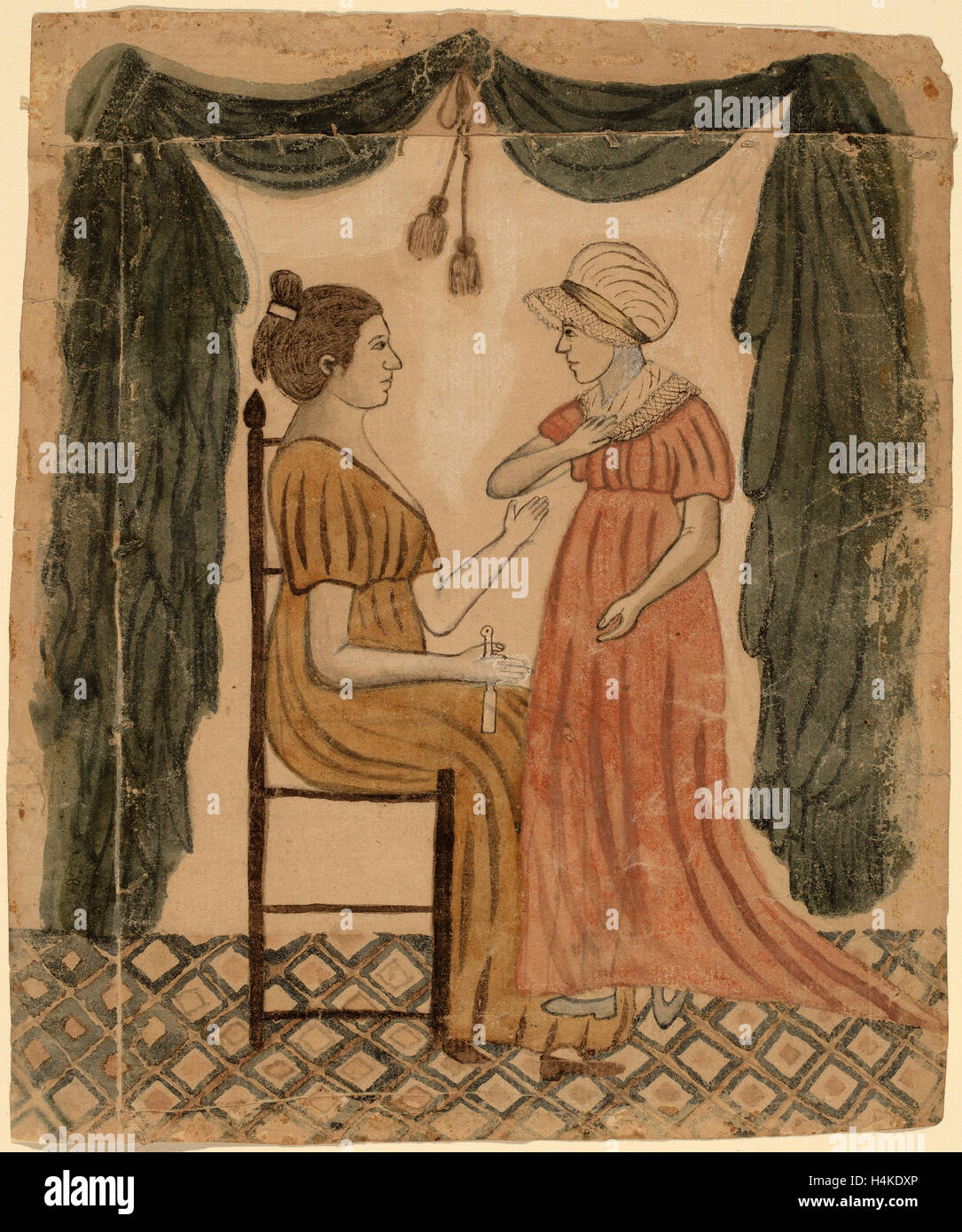 Eunice Pinney, Mutter und Tochter, amerikanisch, 1770-1849, Feder und braune Tinte und Aquarell über Graphit auf Bütten Stockfoto