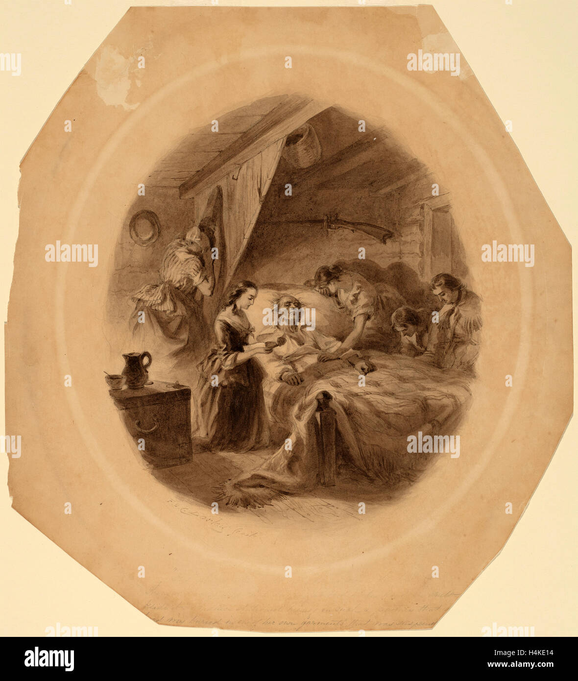 Felix Octavius Carr Darley, The Squatter Tod, amerikanisch, 1822-1888, 1859-1861, Stift und Bister mit braunen waschen Stockfoto