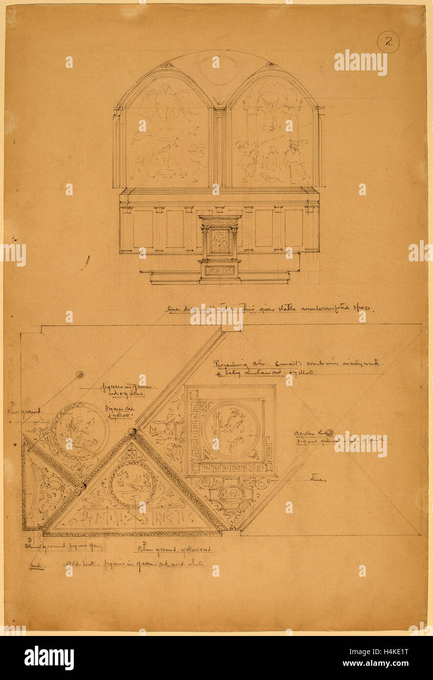 John Russell Pope, Studie für ein Altarbild und Deckenplatten, American, 1874-1937, d. 1896, Graphit Stockfoto
