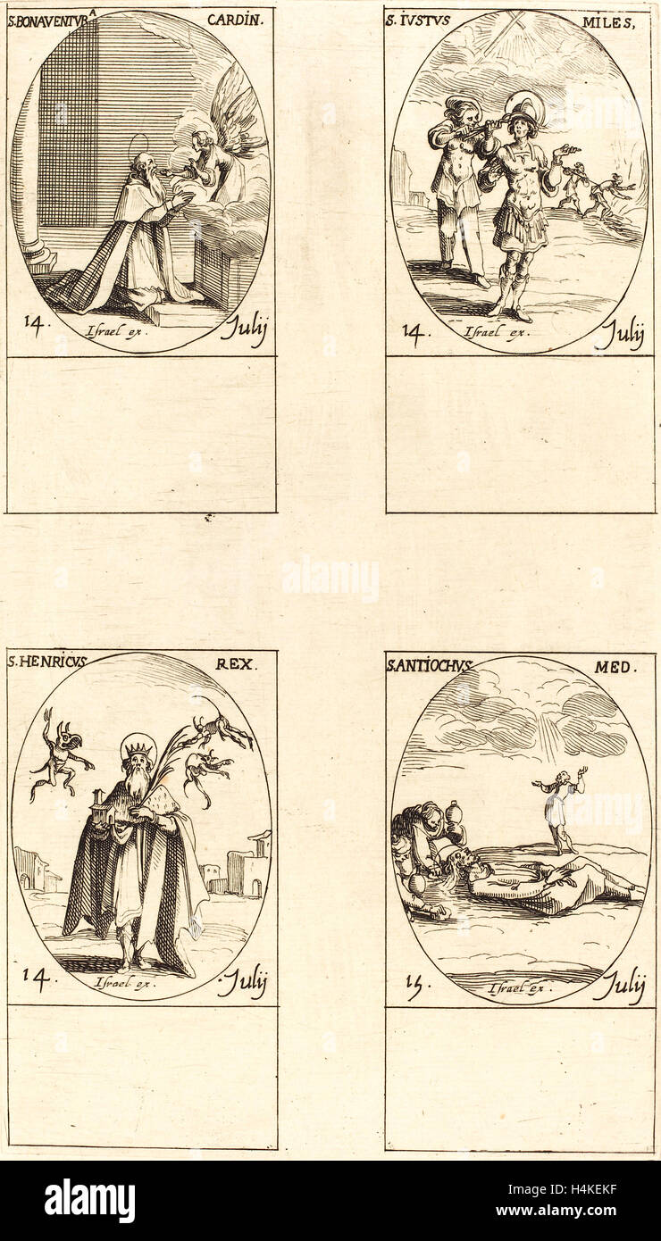Jacques Callot, Französisch (1592-1635), St. Bonaventura; St. Justus; St. Heinrich, Kaiser; St. Antiochus, Radierung Stockfoto