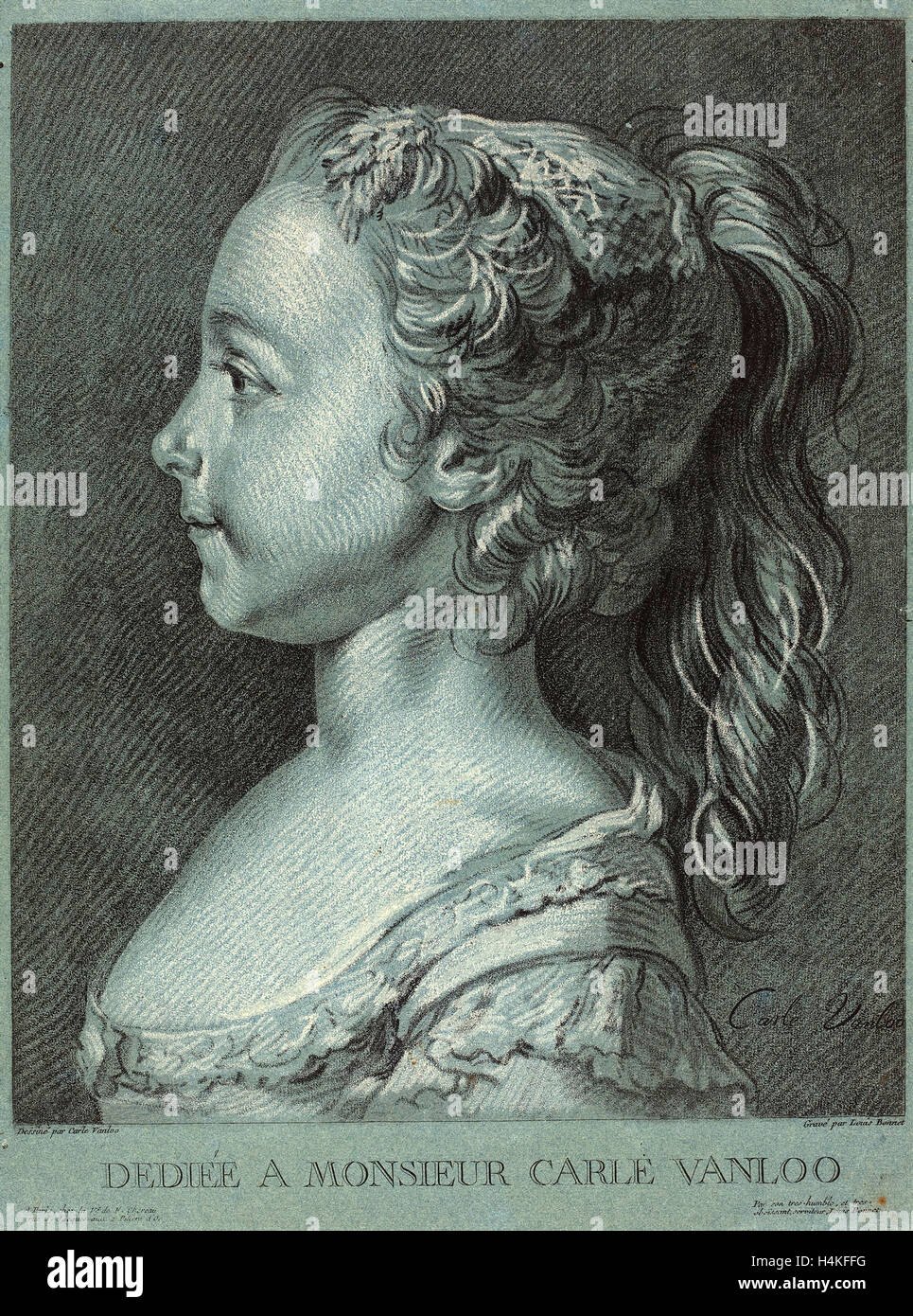 Louis Marin Bonnet nach Carle Van Loo, Französisch (1736 – 1793), Marie-Rosalie Vanloo, c. 1764 Weise Kreide Stockfoto