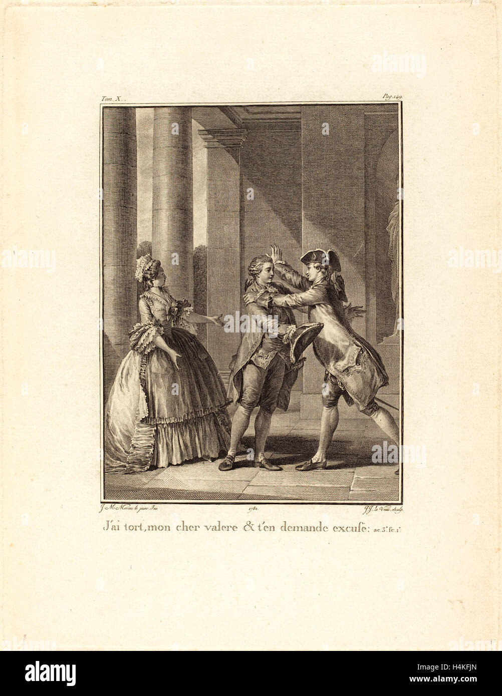 Jean Jacques Le Veau nach Jean-Michel Moreau, Französisch (1729-1785), J'ai aus unerlaubter Handlung, Mon Cher Valère, et hatte Demande Entschuldigung, 1782 Stockfoto