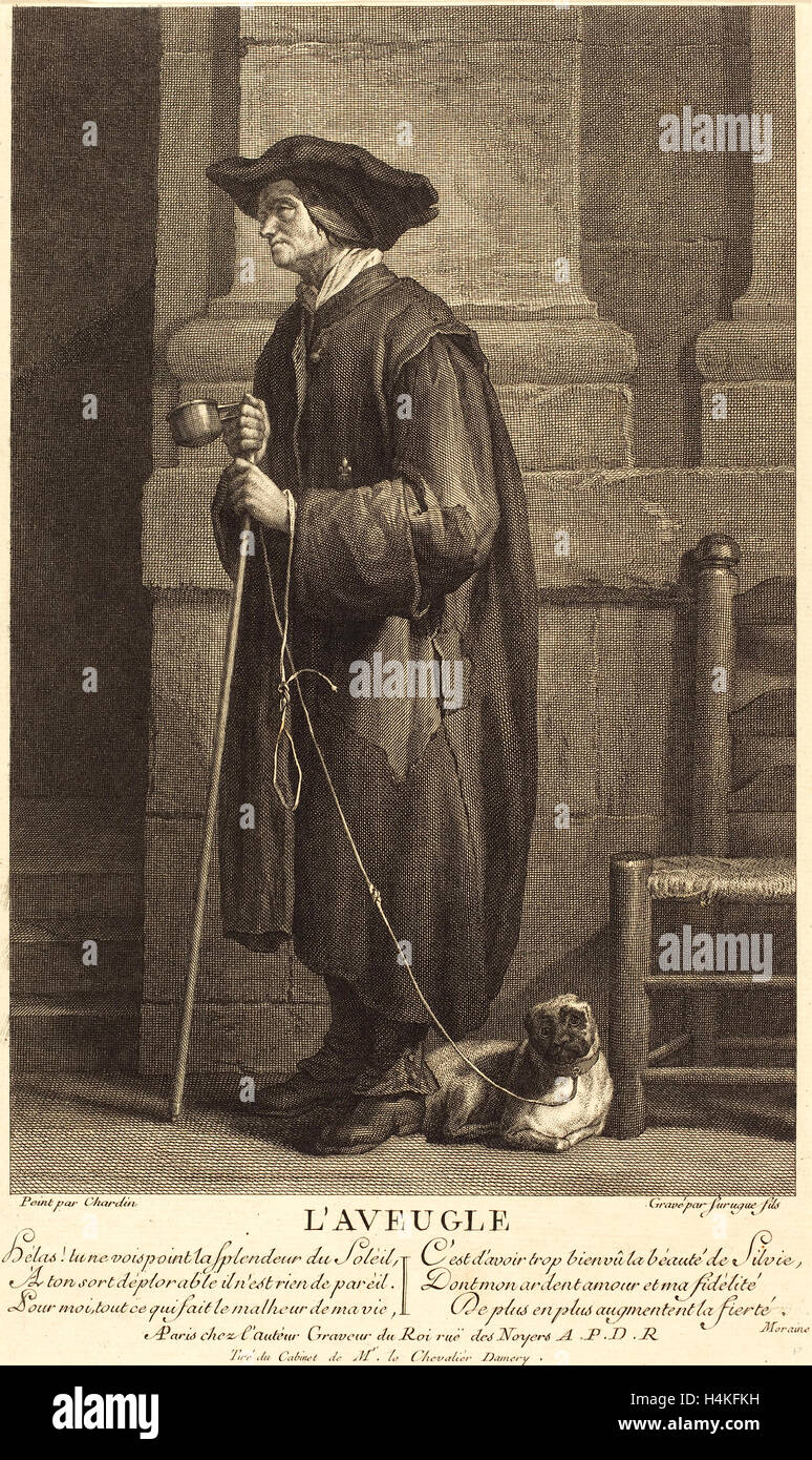 Pierre Louis de Surugue nach Jean Siméon Chardin, Französisch (1710 oder 1716-1772), der blinde Bettler, Gravur Stockfoto