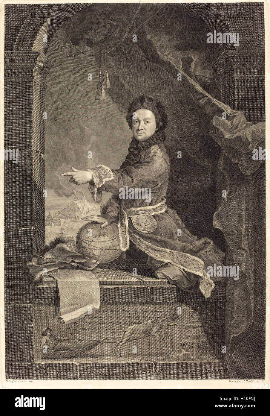 Jean Daullé Nachdem Robert Levrac-Tournieres, Französisch (1703-1763), Pierre Louis Moreau de Maupertuis, 1741, Gravur auf Papier gelegt Stockfoto