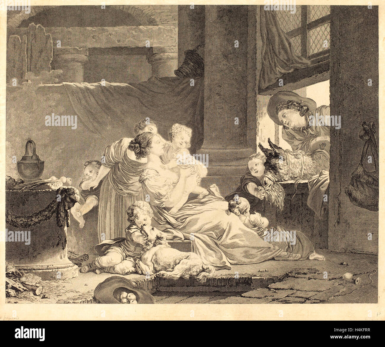 Clément-Pierre Marillier und Antoine Louis Romanet nach Jean-Honoré Fragonard, Französisch (1740-1808), La Famille du Fermier, 1791 Stockfoto