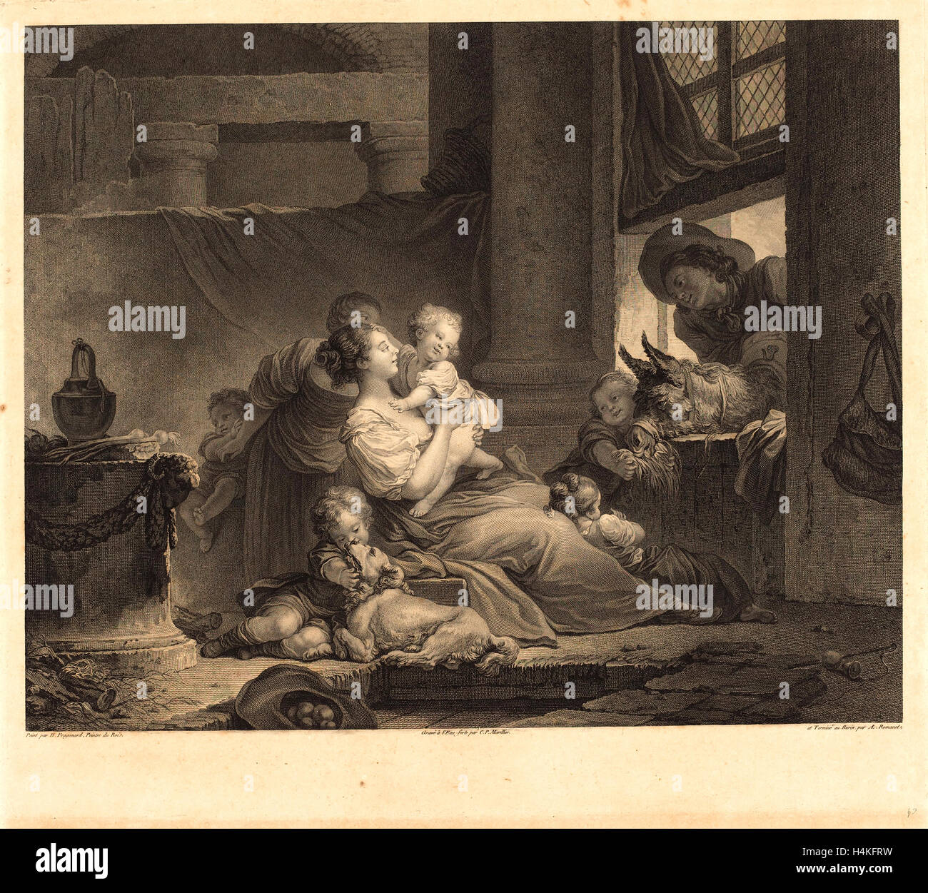 Clément-Pierre Marillier und Antoine Louis Romanet nach Jean-Honoré Fragonard, Französisch (1742-1810 oder danach), La Famille Stockfoto