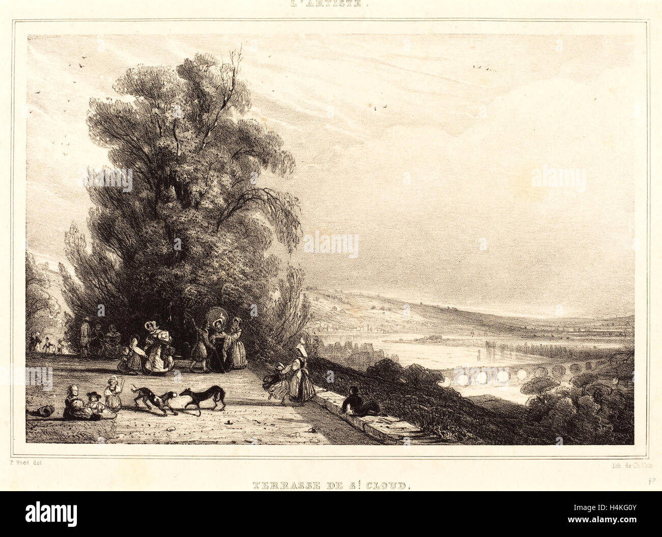 Französisch (1803-1869), Paul Huet, Terrasse von St. Cloud (Terrasse de St. Cloud), Lithographie 1833, Stockfoto