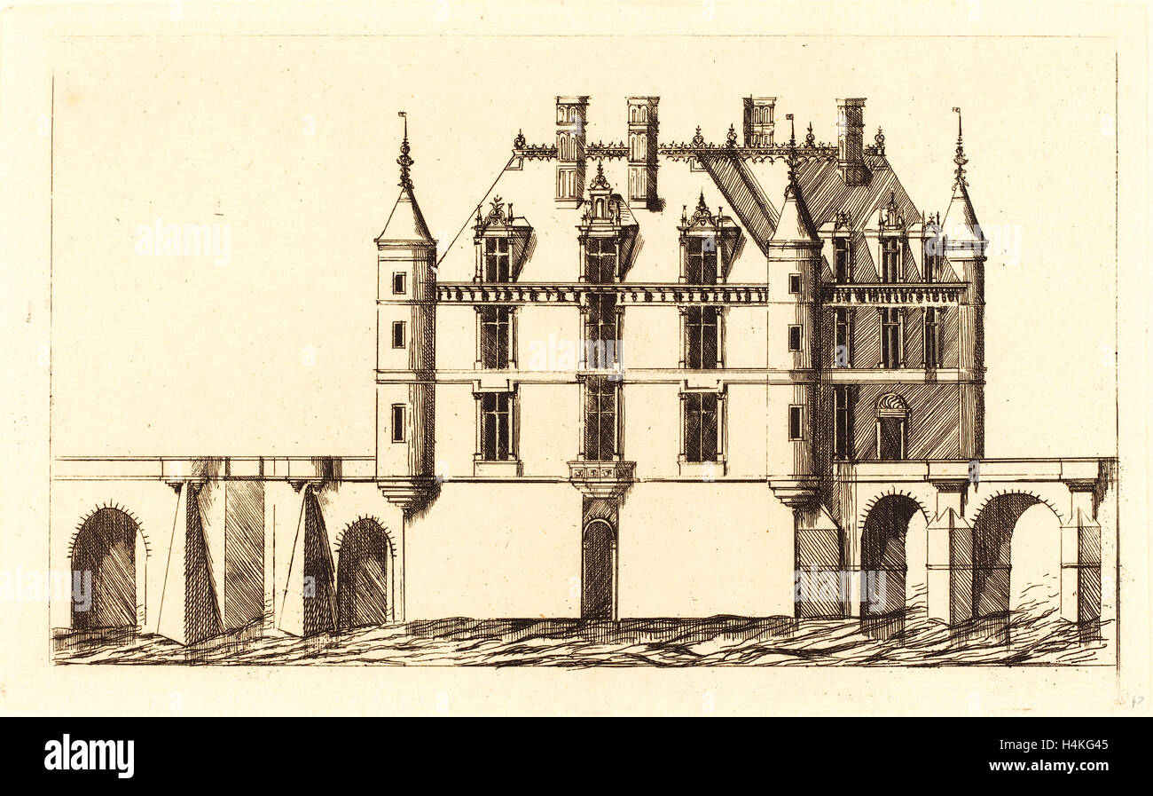 Charles Meryon nach Jacques Androuet Ducerceau ich, Französisch (1821-1868), Château de Chenonceau, 1re Planche Stockfoto